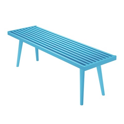 Teal Mid-Century Modern Pine and Birch Entryway Bench