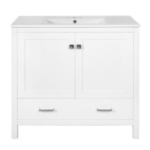 INFURNIC Vanity Tables, Elegant Compact Bathroom Vanity with Ample Storage for Small Spaces and Easy Maintenance, White, 18"*36"*34" - 1 of 4