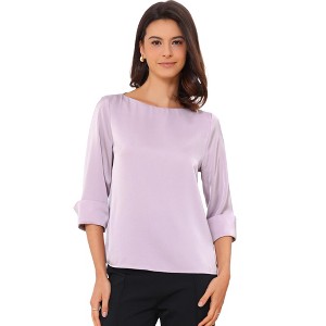 INSPIRE CHIC Women's Satin Dressy 3/4 Sleeve Boat Neck Work Blouse - 1 of 4