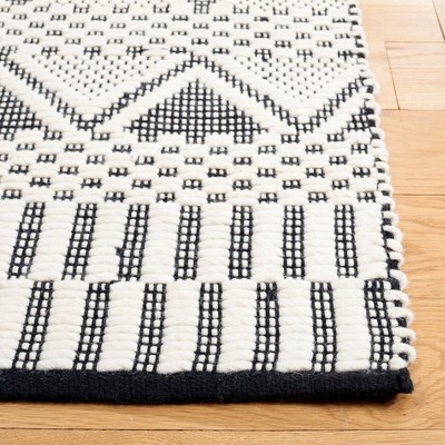 Ivory and Black Geometric Wool 3' x 5' Area Rug