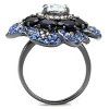 Slickblue Floral CZ Ring for Women – Blue Petal Design with 8mm Clear Center Stone – IP Light Black Finish – 5 to 10 - 3 of 4