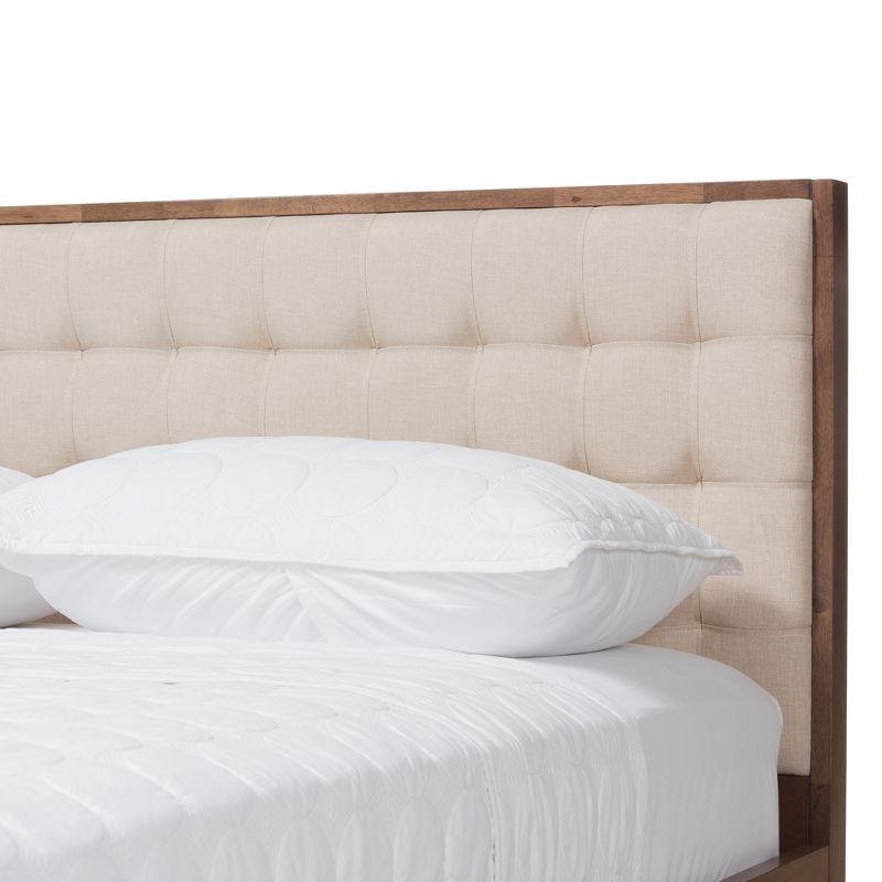 Soloman Mid - Century Modern Fabric and Walnut Finished Wood Platform Bed - Baxton Studio, 6 of 11