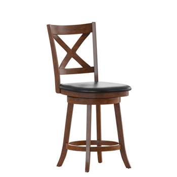Flash Furniture Felicity Commercial Grade Wood Classic Crossback Swivel Counter Height Barstool with Padded, Upholstered Seat