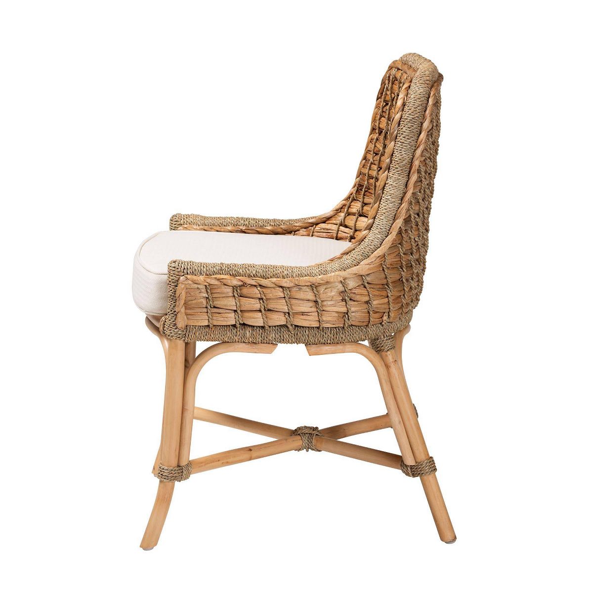 Kyle Woven Rattan Dining Side Chair with Cushion White/Natural - bali & pari - thumbnail 4