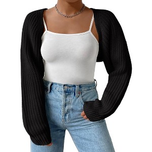 Plus Size Women's Cardigan Sweaters Casual Long Sleeve Open Front Short Bolero Shrugs Knit Tops - 1 of 1