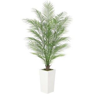 Whizmax Faux Areca Palm - Artificial Tropical Tree with Lifelike Leaves & Realistic Trunk, Indoor/Outdoor Decor in White Pot - 1 of 4