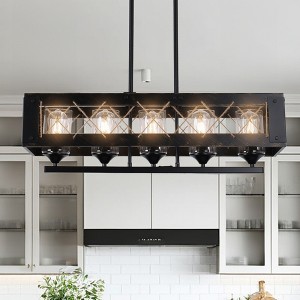 31.5" Industrial Farmhouse Chandelier with Metal Frame and Rope Accents, 5-Light Fixture, Adjustable Height for Dining, Kitchen, or Lounge - 1 of 4