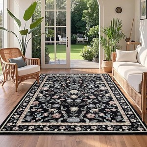 Area Rug - Non-Slip Soft Farmhouse Floral Carpet Low Pile Non-Shedding Foldable Printed Rug for Living Room, Home Office Kids Playroom - 1 of 4