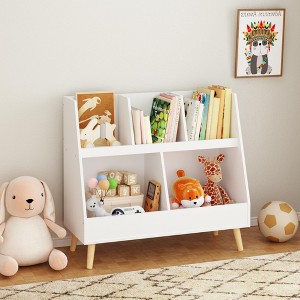 KWPZQEB Kids Bookshelf and Toy Organizer, Wooden Bookcase with 5 Cubbies, 2-Tier Storage Display Organizer for Playing Room, Bedroom, Nursery, White - 1 of 4