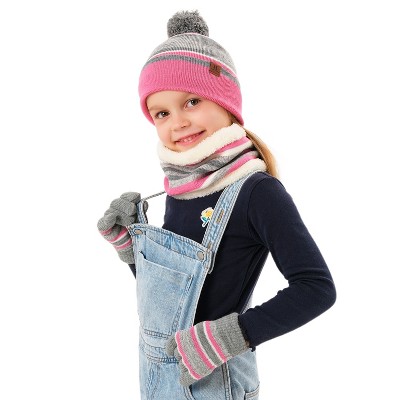 NPolar Winter Kids  Beanie Hat and Glove Scarf Set Beanie Neck Warmer Mittens for 4-7-Year-Old Kids
