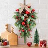 Attop 24" Christmas Wreaths for Front Door 2 PCS Christmas Teardrop Swag Winter Wreath with Red Ball Red Berry Pine Needles - 4 of 4