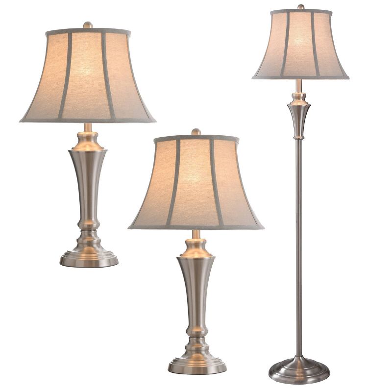 2 Table Lamps and 1 Floor Lamp Brushed Nickel with Taupe Fabric Shades - StyleCraft, 3 of 21
