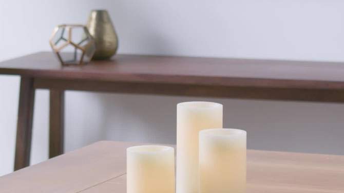 3pk 3&#39;&#39; x 5&#39;&#39; 3&#39;&#39; x 6&#39;&#39; 4&#39;&#39; x 8&#39;&#39; LED Flameless Black Wick Candle Cream - Threshold&#8482;, 5 of 9, play video