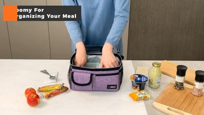 Floral Black Insulated Dual Compartment Lunch Tote Bag