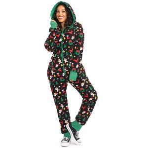 Tipsy Elves Cookie Cutter Jumpsuit - Cozy Christmas One-Piece Gingerbread Man Pajamas for Men and Women - 1 of 2