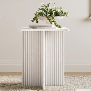 Stead Square Fluted Accent Side Table, Pedestal Drink Table, Modern Home, Bedroom, and Living Room Furniture (White) - 1 of 4