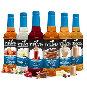 Syruvia Sugar Free Variety Pack: Cookie Butter, Red Velvet, Vanilla, Salted Caramel, White Chocolate Mocha & Butter Pecan 25.4 fl oz Syrup - 1 of 4