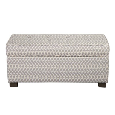 Wooden Ottoman with Intricate Diamond Pattern Gray/Cream - Benzara