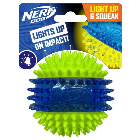 Nerf 2.7 Translucent Tpr 3-part Spike Led And Squeak Ball Dog Toy -  Green/blue : Target