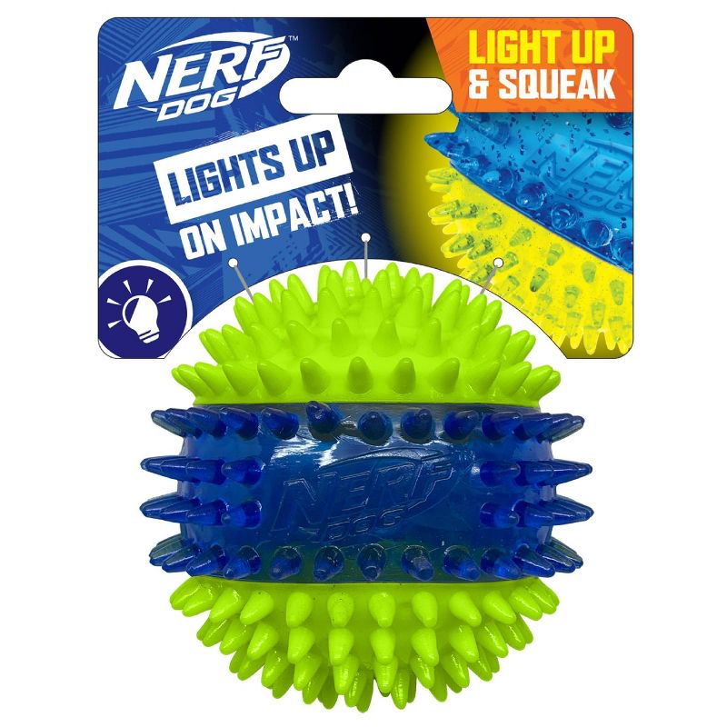 NERF 2.7&#34; Translucent TPR 3-Part Spike LED and Squeak Ball Dog Toy - Green/Blue, 1 of 6