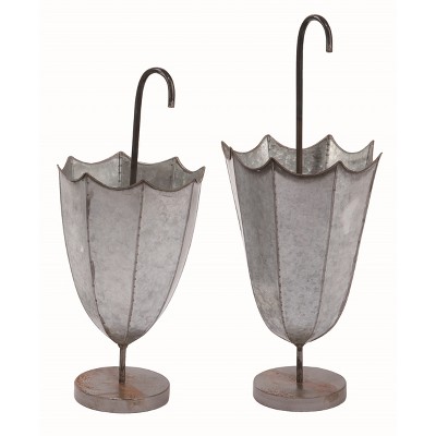 Galvanized Gray Metal Umbrella Container Set, 22.5" Tall