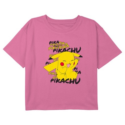 Girl's Pokemon Pikachu Pika Pika Laughing  Crop Top T-Shirt - Light Pink - Medium