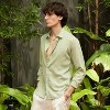 Campus Sutra Men Men's Avocado Green Floral-Textured Shirt - 3 of 4