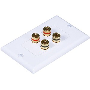 Monoprice High Quality Banana Binding Post Two-Piece Inset Wall Plate - White - Coupler Type For 2 Speakers - 1 of 4