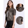 INSPIRE CHIC Women's Casual Short Puff Sleeves Button-Down Jean Denim Jacket - 2 of 4