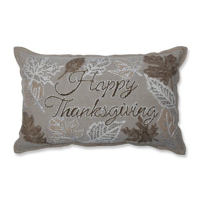 Happy Thanksgiving ThrowBeaded Pillow Natural/Off White - Pillow Perfect