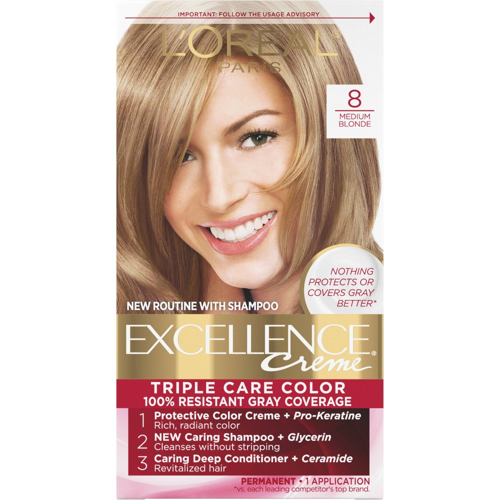 Photos - Hair Dye LOreal L'Oreal Paris Excellence Triple Protection Permanent Hair Color - 6.3 fl oz - 8 M Blonde - 1 kit 