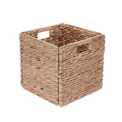 Hastings Home 12-Inch Square Handmade Wicker Storage Bin Foldable Basket made of Water Hyacinth | Set of 2