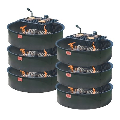 Pilot Rock 6 Pack 30 Inch Heavy Duty Steel Ground Fire Pit Ring Insert Liner & Metal Cooking Grate for Grilling, Camping, & Backyard Bonfires, Black