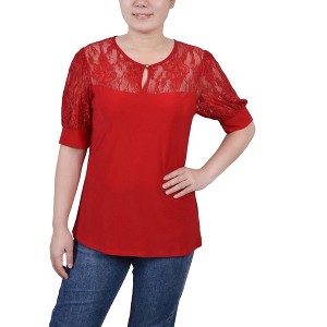 NY Collection Womens Puff Lace Sleeve Knit Blouse - 1 of 1