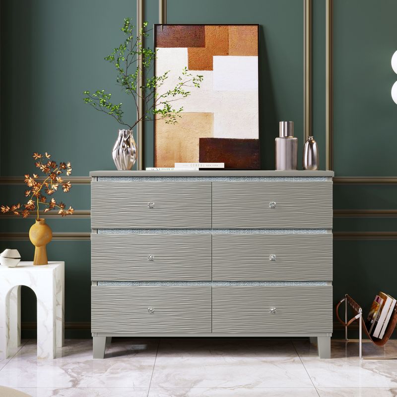 Cassio 47.3"W x 15.4"D x 35.6”H Horizontal Dressers 6 Drawers Metal Slides Crystal Handle With Rubber Wood Legs Accent Cabinet-Maison Boucle, 3 of 8