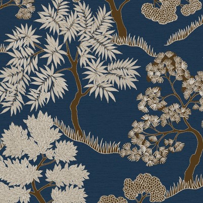 Sublime Trees Dark Blue and Gold Wallpaper
