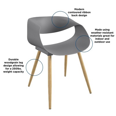 Modern Light Gray Resin & Steel Patio Dining Chair Pair