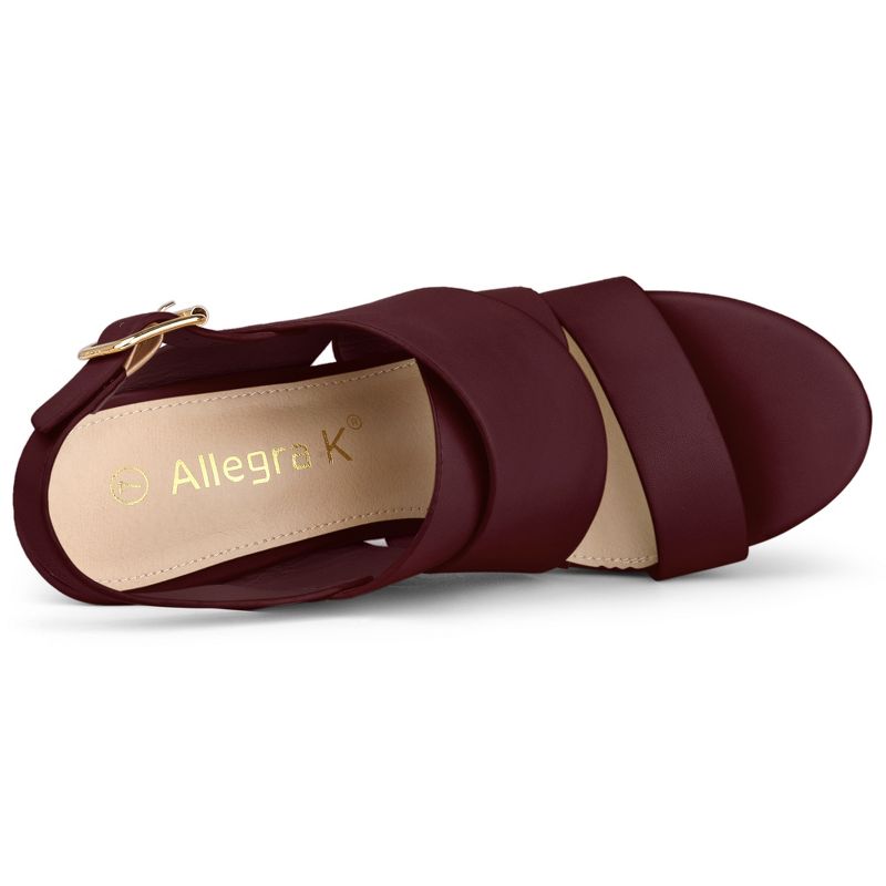 Allegra K Women's Slingback Buckle Ankle Strap Wood Platform Wedge Sandals, 4 of 7