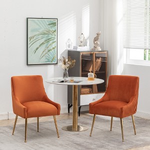 SEYNAR Modern Glam Boucle Pleated Velvet Dining Chair or Vanity Chair Set of 2 with Rear Handle - 1 of 4
