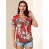 Allegra K Women's Hawaiian Floral Leaves Printed Short Sleeve Button Down Vintage Shirt - 3 of 4