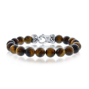 Metallo Mens Stainless Steel 10mm Bead Bracelet - Tiger Eye - Brown - 8.5 Inch - 1 of 4