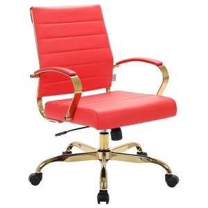 LeisureMod Benmar Leather Office Chair with Gold Accents, Adjustable Height, Swivel Base, Ergonomic Design for Home Office, Study, or Workspace - 1 of 4