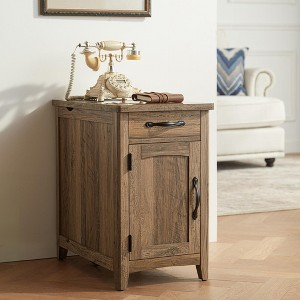 Wood End Table Nightstand with Charging Station - 1 of 4