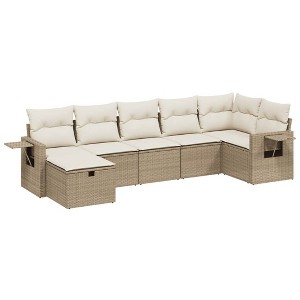vidaXL 7 Piece Patio Sofa Set with Cushions Beige and Cream Poly Rattan - Without Storage - 7 Items - 1 of 4