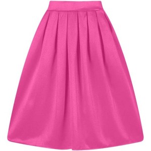 Vintage A-Line Pleated Skirt for Women - Midi Length High Waist Flowy Retro Skirt Rose Red - 1 of 4