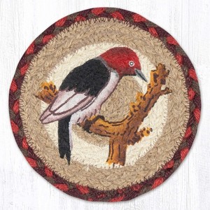 Earth Rugs Woodpecker Round Coaster – 7"x7" Braided Jute with Hand-Stenciled Bird Design for Rustic & Nature Decor - 1 of 3