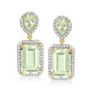 Ross-Simons 7.70 ct. t.w. Prasiolite Drop Earrings With .60 ct. t.w. White Topaz in 18kt Gold Over Sterling - 1 of 3
