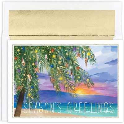 Masterpiece Studios Warmest Wishes 16-Count Boxed Holiday Cards with Foil-Lined Envelopes, 7.8" x 5.6", Tropical Sunset (928700)