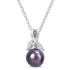 EVERLY JEWELRY | Sterling Silver 0.02 CT TW Diamond 7.5 - 8 MM Black Freshwater Cultured Pearl Fashion Pendant With Chain, 18-inch - 1 of 4