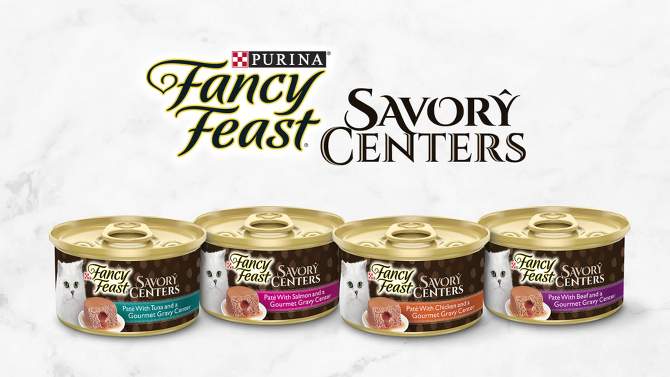 Purina Fancy Feast Savory Centers Pat&#233; Collection Gourmet with Tuna, Chicken, Salmon, Beef, Seafood and Fish Wet Cat Food - 3oz/12ct Variety Pack, 2 of 10, play video